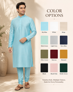 Traditional <b>Men</b> <b>Kurta</b> Pajama Sky Blue Silk Blend Long <b>Kurta</b> Set Ethnic Festival Wedding Wear Party Dress B2B Wholesale - Product Image 2