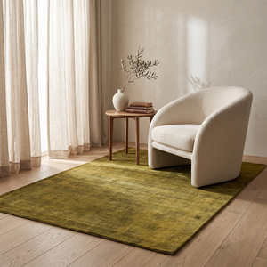 Tapis en laine vert olive à motifs abstraits, style artistique, moderne, antidérapant, écologique, tufté à la main, à poils moyens et épais, pour salon - Product Image 3