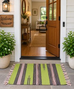 Alfombra de entrada rectangular bohemia hecha a mano, de algodón y polipropileno, con diseño vertical, ideal como alfombra de cocina, alfombra de picnic. - Product Image 4