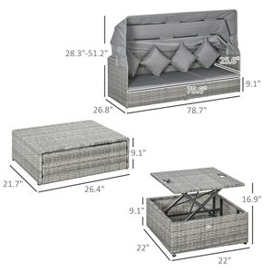 Set Divano da Esterno in Rattan a 4 Pezzi con Baldacchino Regolabile, Tavolino Regolabile in Altezza e Cuscini Grigio Chiaro - Set da Giardino - Product Image 3
