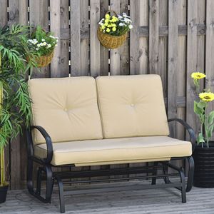 Outdoor Patio Glider Bench with Padded Cushions and Armrests 2-Person Courtyard <b>Swing</b> Rocking Chair with Sturdy Beige <b>Frame</b> - Product Image 2