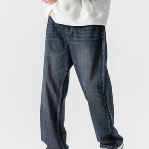 Jeans en denim vintage pour homme de haute qualité, coupe large, style streetwear décontracté, pantalon ample avec fermeture éclair, coupe ample pour homme - Product Image 1