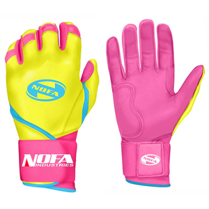 NOFA INDUSTRIES Pink Yellow PU Leather Batting Gloves Padded <b>Hook</b> And Loop Closure Unisex Adult Training - Product Image 1