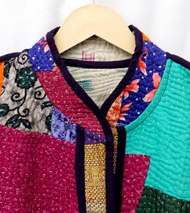 Veste Kantha vintage haut de gamme pour femme, 100% coton, patchwork dessiné à la main, col mandarin, manches régulières, style bohème, écologique - Product Image 4