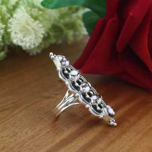 Bague en argent sterling 925 avec magnésite naturelle sauvage, style vintage sud-ouest, multi-pierres, longue grappe, bague statement, vente en gros - Product Image 3