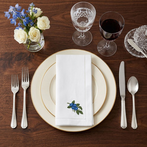 Servilleta de Algodón Clásica Cuadrada Bordada con Diseño de Arándanos, Lavado a la Piedra, con Dobladillo, Tamaños Completos, Lavable a Máquina, Duradera, Venta al por Mayor Personalizada - Product Image 1