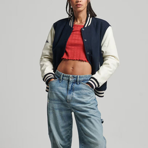 Custom <b>Winter</b> Luxury Women's Cropped College Jacket Chenille Towel Embroidery Letterman Wool Quilted Varsity Stylish Jacket - Product Image 3