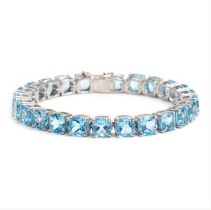 Natural Blue Topaz Stone <b>Charm</b> Bracelet 925 Sterling Silver Handmade Luxury Gemstone Jewelry Gift for Women Party Occasion - Product Image 4