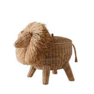 Lion Rattan Storage <b>Basket</b> <b>with</b> <b>Lid</b> Woven Animal Shaped Toy Organizer Bin Cute Safari Jungle Nursery Hamper - Product Image 1