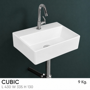 Lavabo Cuadrado de Pared con Grifo Cromado, Diseño Minimalista, Lavabo de Baño de un Solo Orificio con Manija de Palanca - Product Image 3