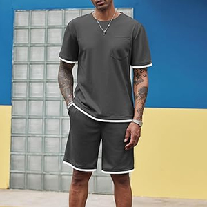 Mens 2 Piece Streetwear <b>Set</b> Manufacturer Cotton T Shirt Cargo Shorts OEM ODM Custom Logo Bulk - Product Image 2