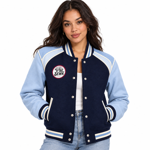 <b>Women</b> <b>Varsity</b> <b>Jacket</b> Custom Letterman <b>Jacket</b> Wool Blend Body Contrast Sleeves Durable Stitching Casual Fashion Outerwear OEM - Product Image 1