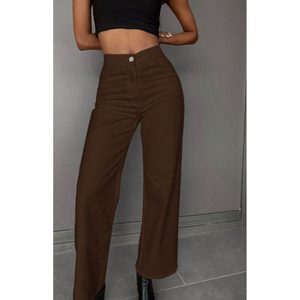 OSCA Jeans de mezclilla marrón de pierna ancha, estilo vintage y moderno, de tela elástica suave, ecológicos, duraderos, transpirables, de cintura alta, corte relajado, con detalles chapados - Product Image 6