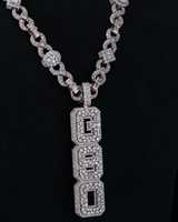 Pendentif Hip Hop personnalisé pour homme avec lettres superposées, diamant de laboratoire à taille mixte, plaqué rhodium, serti pavé, en or 10K et argent 925