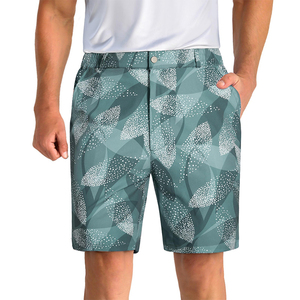 Shorts décontractés pour hommes en polyester tissé à imprimé floral gris, avec fermeture boutonnée, respirants, pour le golf - Product Image 5