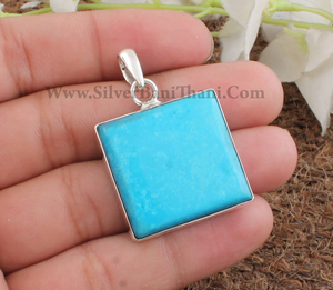 Collar de Plata de Ley 925 con Turquesa Natural Vintage, Chapado en Platino, Piedra Azul, Joyería de Piedras Preciosas Auténticas, Unisex, Venta al Por Mayor - Product Image 4