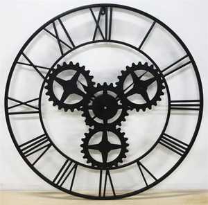 Luxury Large <b>Wall</b> <b>Clock</b> Industrial Black Metal Roman Numeral Skeleton Design Silent Timepiece for Hotel Restaurant Lobby <b>Decor</b> - Product Image 4