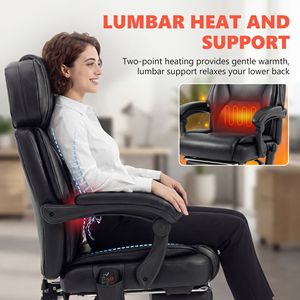 "Executive Office Chair with Vibration Massage Heated Reclining Swivel Wheels Remote Control <b>Footrest</b>-Black" - Product Image 5