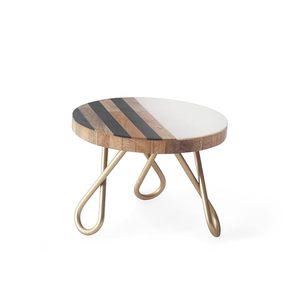 Support à gâteau rond en bois écologique avec pieds en métal pour la présentation de desserts, décoration de table pour mariages, anniversaires et fêtes - Product Image 1