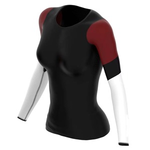 Haut de compression respirant de haute qualité pour femmes, personnalisé, pour le fitness et le sport, imprimé par transfert thermique, 100 % polyester, col en V, coupe courte - Product Image 2