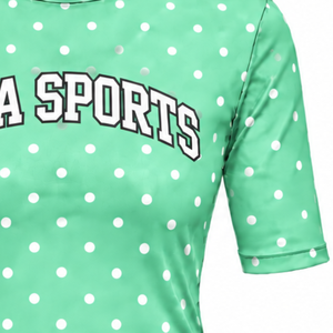 <b>Mint</b> <b>Green</b> Polka Dot Women Mock Neck Short Sleeve T Shirt Slim Fit Printed Casual Stretch <b>Top</b> Fashion Summer Wear Wholesale - Product Image 5