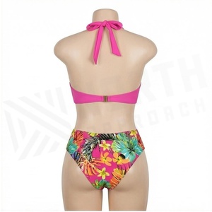 Maillot de bain une pièce pour femme, col halter, imprimé floral, taille haute, découpé, extensible, style bikini - Product Image 2