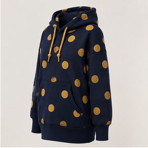 Sudadera con Capucha Personalizada Azul Medianoche para Mujer, Estilo Túnica Holgada, con Puntos Discretos, Felpa de Algodón Reciclado WPHOOD-0012 - Product Image 4