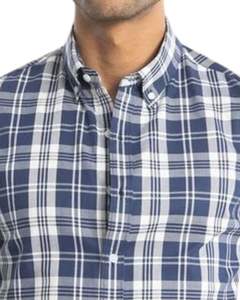 Customized <b>Men</b> Navy Blue And <b>White</b> Plaid Cotton <b>Shirt</b> <b>Long</b> <b>Sleeve</b> Button Down Casual Checked <b>Shirt</b> OEM Factory Custom Fit Wear - Product Image 4