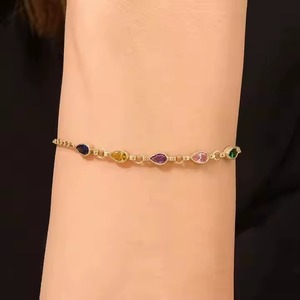 Pulsera de Moissanita Personalizada de Alta Calidad en Oro 10K/14K/18K con Piedra de Nacimiento de Zirconia en Forma de Pera y Cadena con Piedra de Nacimiento - Product Image 6