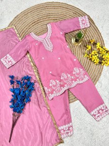 Ensemble Salwar Kameez brodé pour filles avec dupatta, vêtements traditionnels indiens et pakistanais pour enfants, tenue décontractée pour fêtes et hiver, extensible - Product Image 5