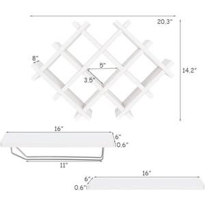 Portabottiglie da Parete a 5 Posti con Ripiani Portaoggetti, Design in Metallo Bianco Anticato e Legno - Product Image 3