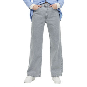 Pantalones Vaqueros de Mezclilla de Alta Calidad para Mujer, Diseño con Bolsillos Laterales, Color Gris, Corte Ancho y Acampanado, Jeans Personalizados - Product Image 1