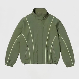 New Arrivals Custom Logo Green Mens Nylon <b>Wind</b> <b>Breaker</b> White Panel With Pant Set For Summer Active Wear Streetwear Zipper Jacket - Product Image 3