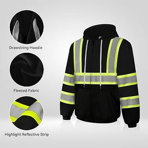 Hi Vis Reflective Safety Hoodie Warm Fleece Lined Construction <b>Workwear</b> Pullover for <b>Winter</b> Outdoor Industrial Workers - Product Image 4