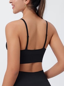 Women Seamless Deep V Neck Sports Bra Adjustable Straps Criss <b>Cross</b> Back Ribbed Hem Fitness Workout Yoga Crop <b>Top</b> Activewear - Product Image 3