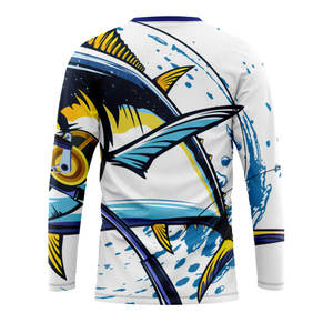 T-shirt à manches longues pour homme, col rond, coupe classique, imprimé poisson de dessin animé, séchage rapide, tricoté en polyester, décontracté, sport - Product Image 2