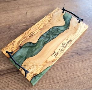 Handmade <b>Wood</b> Resin Serving Tray with Steel Handles Luxury Epoxy Resin Wooden Tray for Tea & Snacks - Product Image 3