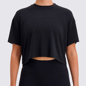 Haut de yoga d'extérieur pour femme, grande taille, léger, couleur unie, vêtement de fitness, t-shirt court de course athlétique - Product Image 1