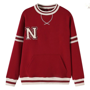 Sweat-shirt unisexe rouge à col rond, coupe classique, en coton tricoté, couleur unie, pull décontracté, style hiver, broderie Delta Crimson DST - Product Image 1