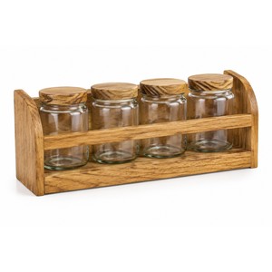 Mango <b>Wood</b> Jar <b>Storage</b> <b>Rack</b> with Glass Jars - Wholesale Kitchen Organizer - Product Image 1