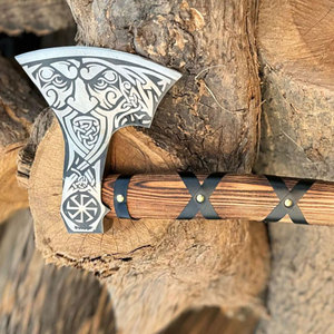 Hacha Vikinga Industrial Personalizada, Diseño Nórdico Tradicional, Cabeza de Acero, Mango de Madera, Envoltura de Cuero, Uso en Supervivencia, Decoración Artesanal - Product Image 6