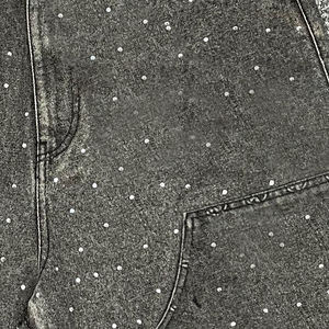 Shorts en jean épais délavés et déchirés pour homme, style vintage, streetwear, jorts tendance avec strass, coupe ample - Product Image 3