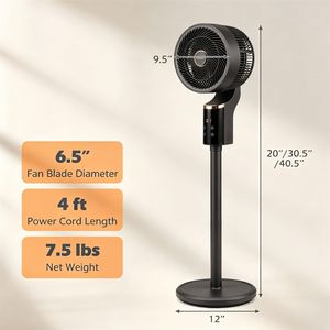 Ventilatore Portatile Nero con Pannello LED Touch, Oscillazione Orizzontale a 70° e Inclinazione a 90°, Ventilatore da Terra Leggero per Casa e Hotel - Product Image 5