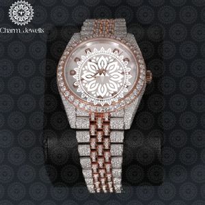 Montre de luxe pour homme Charm Jewells en acier inoxydable, cadran 40 mm, lunette sertie de diamants, mouvement mécanique analogique, résistance à l'eau 10 bars, bouton poussoir - Product Image 4