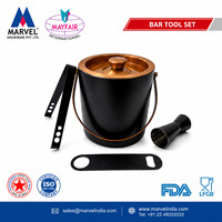 Ensemble de seau à glace en acier inoxydable de qualité supérieure, respectueux de l'environnement, certifié LFGB, sans danger pour les aliments, finition mate noire, ensemble de bar