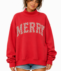 Women’s Casual Embroidered Mockneck Sweatshirt Long Sleeve Breathable Cotton Polyester Fleece Loose Fit Streetwear <b>Top</b> - Product Image 3