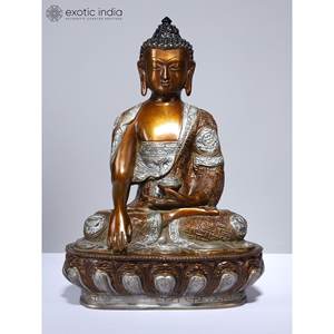 Bouddha de 12 pouces assis dans une statue en laiton de Bhumisparsha Mudra Sculpture élégante de geste touchant la terre - Product Image 4