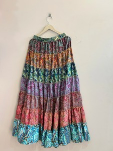 Jupe midi évasée bohème pour femme, taille élastique, imprimé cachemire, volants, en mousseline, robe d'été en tissu doux viscose et polyester - Product Image 4