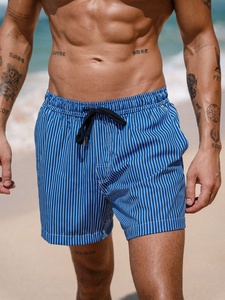 Bañador con estampado geométrico para hombre, pantalones cortos de playa de secado rápido, diseño estampado azul de cintura media, pantalones cortos de baño ecológicos - Product Image 5