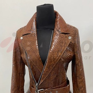 Custom Women's Python Emboss <b>Leather</b> <b>Jacket</b> Luxury Motorcycle Style OEM ODM Factory Sample Service Available - Product Image 2